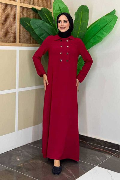 Bym Fashion Snap Button Detailed Dress 3928 Claret Red