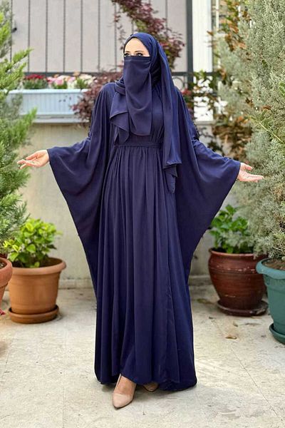 Bym Fashion Yarasakol Waist Belted Veil, Shawl Dress 6038 Navy Blue