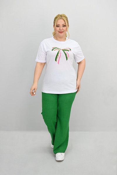 Koza Butik Women's Plus Size Ribbon Detailed Sequin Embroidered Tracksuit Set 8200-25