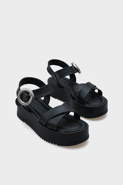 Capone Outfitters Sandale de damă Dolly cu curele încrucișate, cu cataramă confortabilă, cu toc cu pană