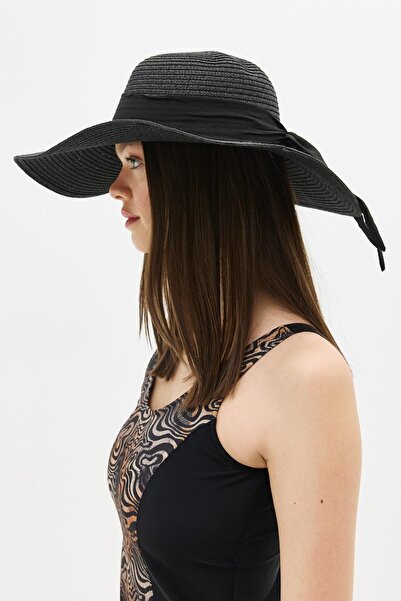 C&City Wide Brim Straw Beach Hat Y25730-10 Black