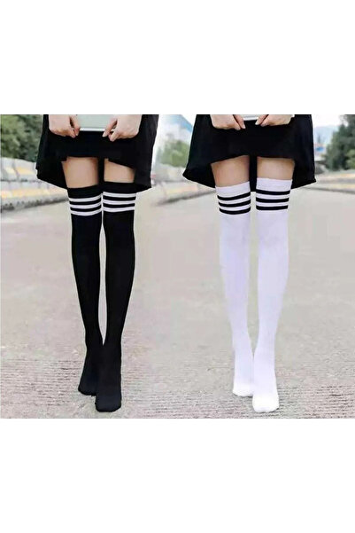 AKSU ÇORAP White Background Black Hoop over the Knee Socks