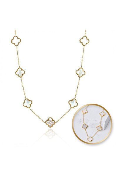 ECARLA Elegant Mother-of-pearl clover necklace – 14K gold-plated stainless steel, Ecarla, NST2176