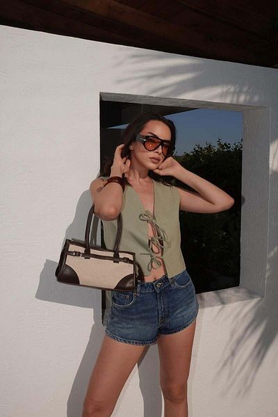 Shule Bags Geantă Baguette Maison Wicker Cremă