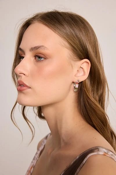 Gusto Gold Earrings with Colored Stones - Silver