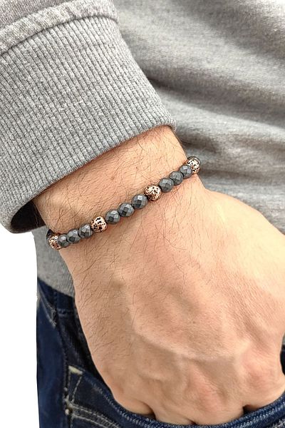 Chavin Elastic Natural Hematite Stone Men's Bracelet Ey16