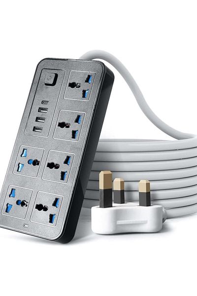 fulina Extension Cord 6 Outlets, 2M,with 3 USB Ports,with 1 Type-C Port