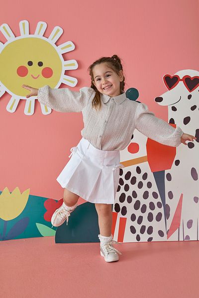 Patique Kids Fusta pentru fetiță din bumbac cu fermoar din denim alb