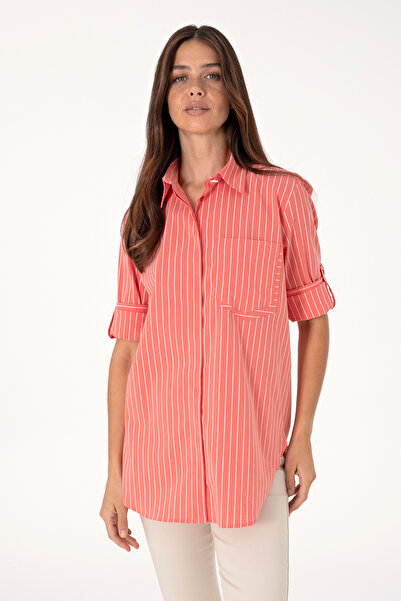 U.S. Polo Assn. Women's Red Long Sleeve Striped Tunic Shirt 50299523-Vr213
