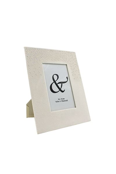 Gift Design Elegant Photo Frame 18x23 cm – Velvet, Ivory White with Crystals
