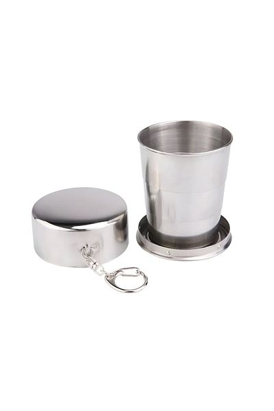 SPELT Folding Stainless Steel 150ml Mini Cup Portable with Lid Camping Travel Outdoor Keychain
