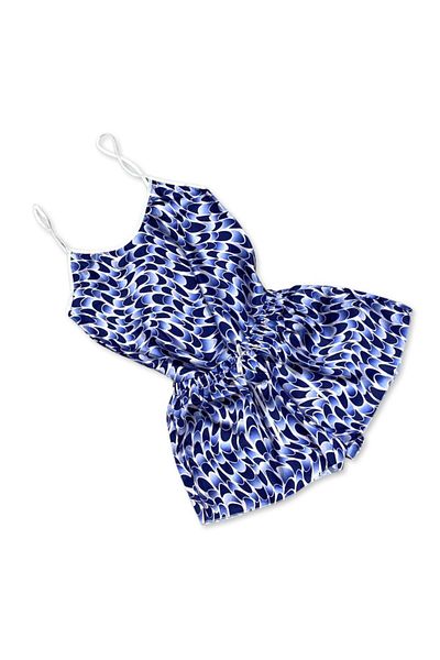 Intisimo Women's Pajamas, Satin, 2 Pieces, Waves, Blue/White