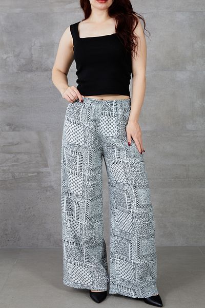 DPARİS Ethnic Pattern Wide Leg Trousers