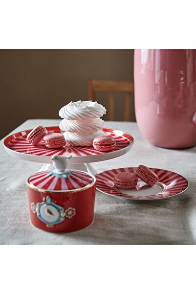 Pip Studio Tavă mică pentru tort din porțelan, Pip Studio, Roșu/Roz, 24 cm, colecția Love Birds