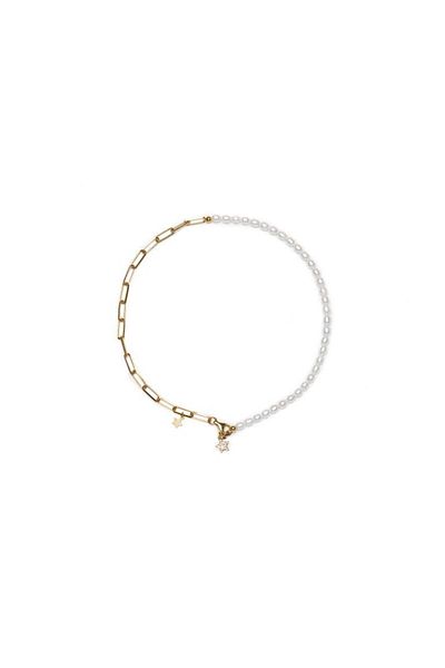 ohmygod jewelry Santorini Necklace: Gold-Plated Silver with Cultured Pearls & Star Pendant with Zirconia Crystals, 4