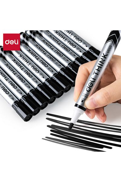 Deli Deli EU00120 Whiteboard Marker Black – 12pcs/box – ideal for whiteboards and smooth surfaces