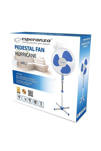 ESPERANZA Esperanza EHF001WB pedestal fan, 3 speeds, 50W, 130cm height, 40cm diameter, white/blue