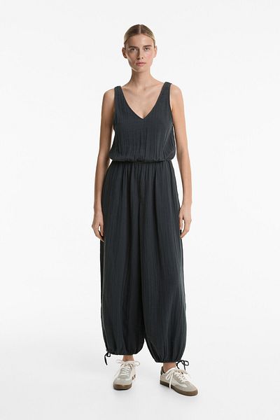 Oysho Long 100% cotton wide leg balloon jumpsuit