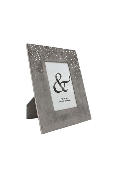 Gift Design Elegant Photo Frame 18x23 cm – Velvet, Grey with Crystals