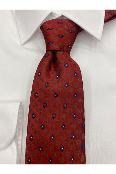 Cacharel Woven Fabric Patterned Bordo Navy Blue Tie