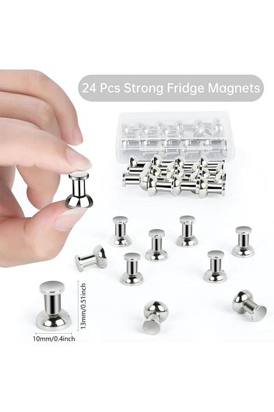 fulina 24 Pcs Refrigerator Magnets Silver, Small Strong Magnets for Whiteboard,for Kitchen,Office,School