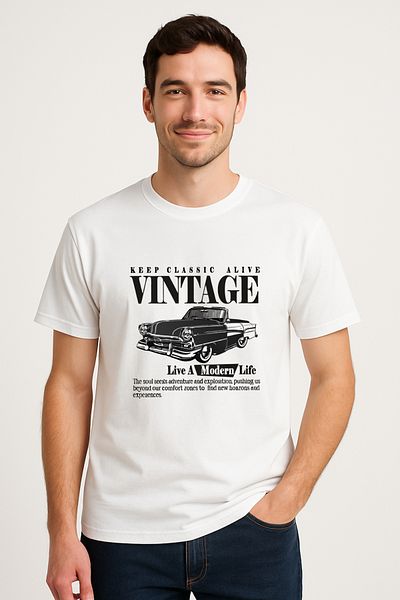 Let's Wear Vintage Classic Car Printed Crew Neck Tshirt για Ανδρικά Γυναικεία και Αγόρια