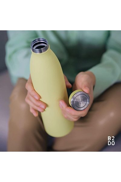 B2DO Thermal Water Bottle, Stainless Steel, Yellow, 500 Ml, 23.3 X 6.8 Cm
