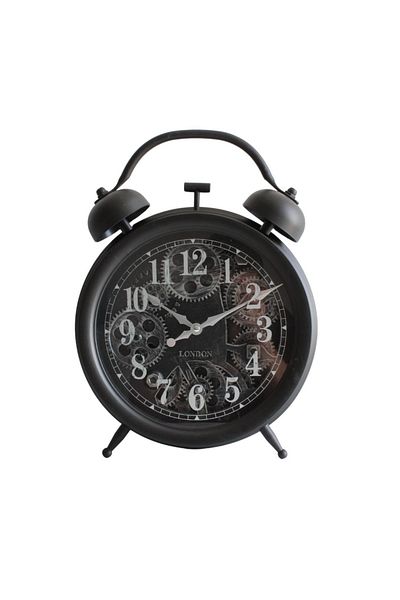 Gift Design Table Clock with Decorative Mechanism Movement, Vintage Industrial, 40x30 cm – Matte Black