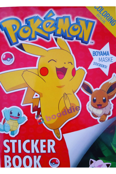 booddie Pokemon Pİkaçhu Karakater Boyama Kitabı Stickerli Boyanacak Sayfa Say...