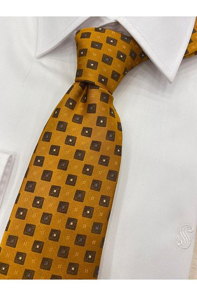 Cacharel Woven Fabric Patterned Yellow Brown Tie
