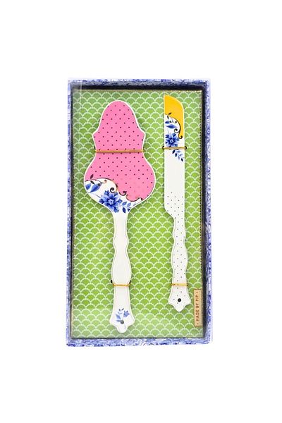 Excellent Houseware Porcelain cake serving spatula and knife set, Pip Studio, 25 cm, Royal Multi collection