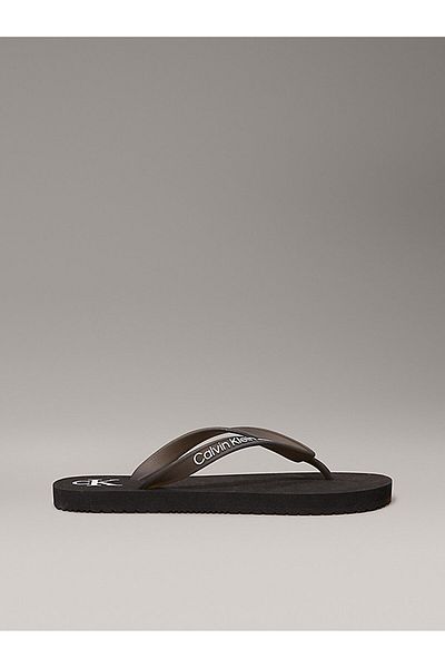 Calvin Klein Women's Flip Flops Ck Text Detail Comfortable Sole Black Slippers Yw0Yw01829-Beh