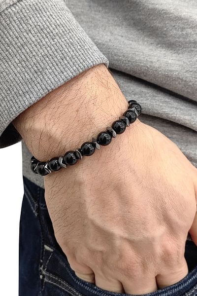 Chavin Elastic Natural Onyx Stone Men's Bracelet Ey19