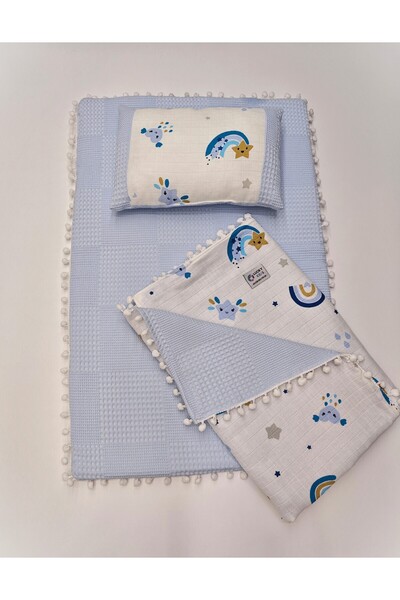 Lucky Kids 3-Piece Diaper Set Double Sided, Muslin & Pique Fabric, Blanket, B...