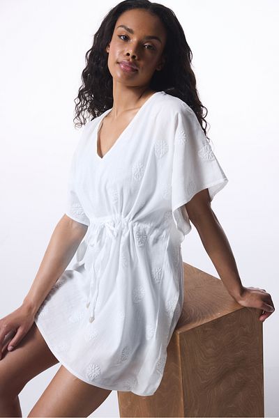 Penti Off-White Tilda Tie Detail V-Neck Mini Kaftan