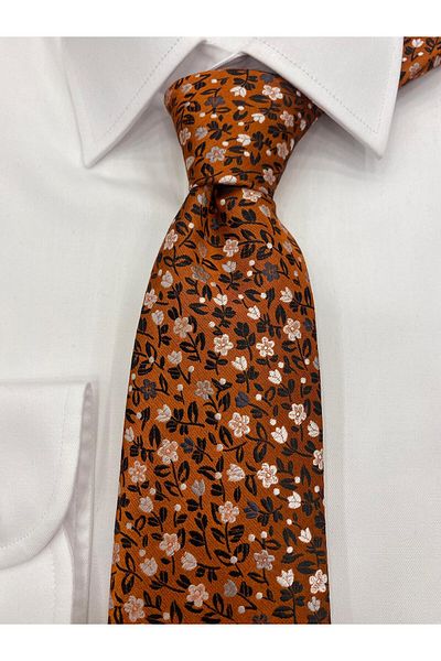 Cacharel Woven Fabric Patterned Mustard Ecru Tie