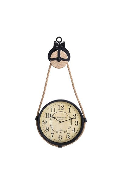 Gift Design Decorative Wall Clock with Pulley and Rope, 73x33x4 cm – Vintage Industrial Design