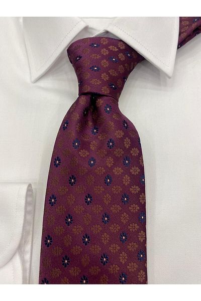 Cacharel Woven Fabric Patterned Purple Mustard Tie