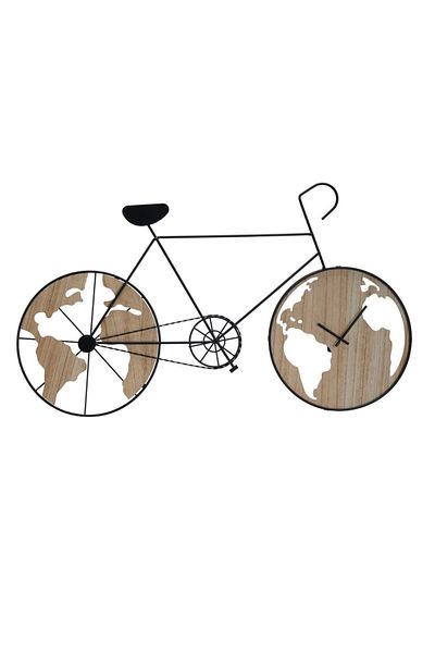 Gift Design Bicycle Design Wall Clock with Global Maps – 84x49 cm | Wood and Metal