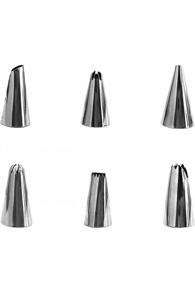 HEIGOO Set of 6 nozzles for baking or decorating cakes, stainless steel, silver, 3.2 x 1.7 cm