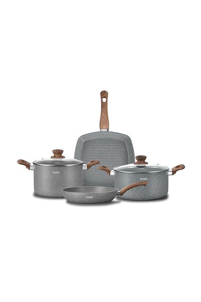 Zass Gourmet Zg-acs 05 Marbled, Non-stick, Die-cast Aluminum Cookware Set, Gray