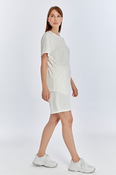 KRAVEN Women's 2-Piece White T-Shirt & Double Leg Shorts Set, Combed Cotton, Lycra Fabric Regular Fit