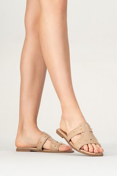 PASSAGE SHOES شبشب نسائي من الجلد الصناعي بتفاصيل Troc 6320 NUDE