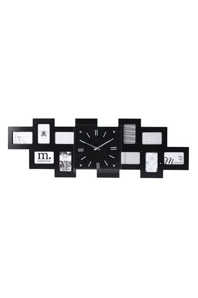 Gift Design Wall clock with photo frames, collage type, 10 photos, black color, MDF, 80x4x26 cm