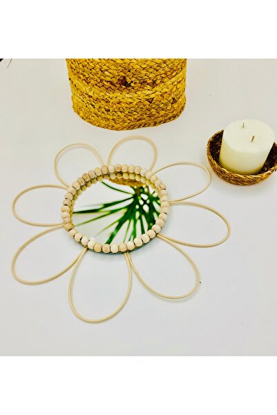 kattuna Bohemian Natural Rattan Bamboo Flower Detailed Beaded Islandinav Mirror Set of 2