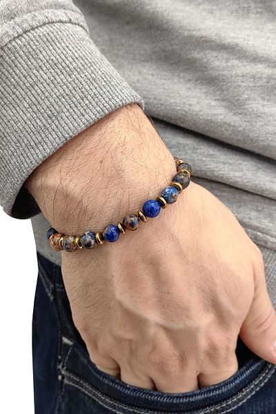 Chavin Elastic Natural Lapis Stone Men's Bracelet Ey17