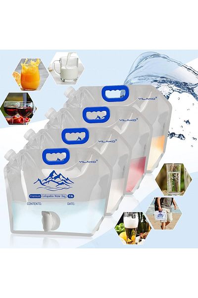 Yilako Set de 2 pungi de apă Yilako cu robinet, plastic ecologic, alb/albastru, 7,5 l