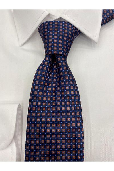 Cacharel Woven Fabric Patterned Red Navy Blue Tie