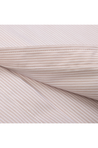 Germirli Bej Beyaz Çizgili Soft Yaka Tailor Fit Gömlek