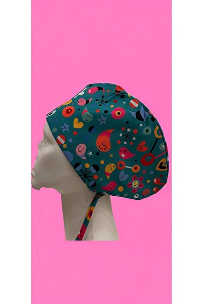 Cheerful symbol pattern nurse bonnet